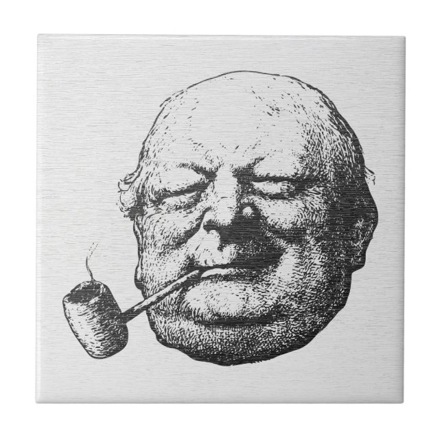 Vintage Old Man Smoking Pipe Ceramic Tile (Front)