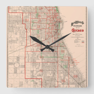 Vintage Old Map of Chicago - 1893 Square Wall Clock