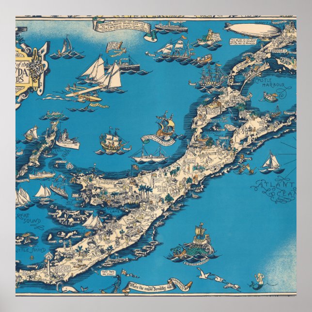 Vintage Old Map of the Bermuda Islands Poster (Front)