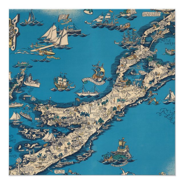 Vintage Old Map of the Bermuda Islands Poster (Front)