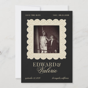 Vintage Old Money 2 Photo Lace Wedding Save The Date
