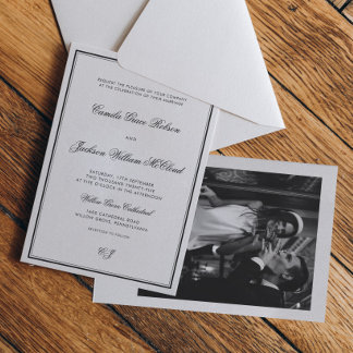 Vintage Old Money Black and White Wedding Invitation