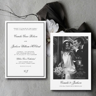 Vintage Old Money Black and White Wedding  Invitation
