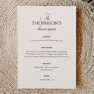Vintage Old Money Black & Ivory Wedding Menu Card
