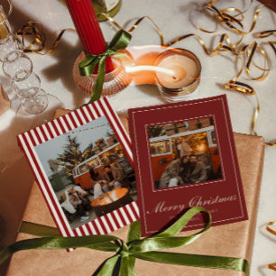 Vintage Old Money Classic Photo Stripes Christmas Holiday Card