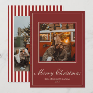 Vintage Old Money Classic Photo Stripes Christmas Holiday Card