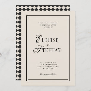 Vintage Old Money Ivory Check Checkerboard Wedding Invitation