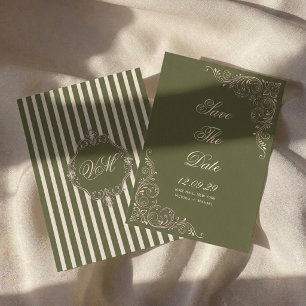 Vintage Old Money Olive Green Chic Wedding Save The Date