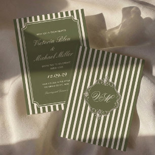 Vintage Old Money Olive Green Timeless Wedding Invitation