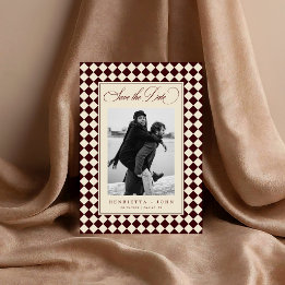 Vintage Old Money Preppy Chequered 2 Photo Wedding Save The Date