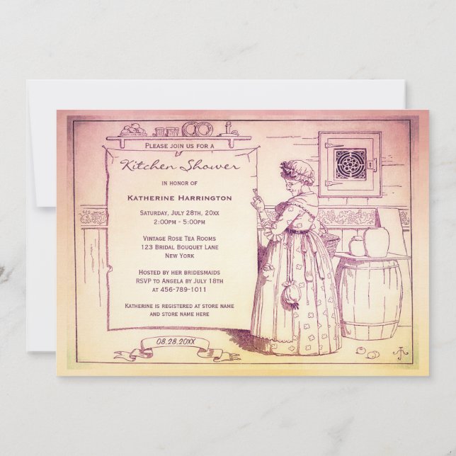Vintage Old Mother Hubbard Kitchen Bridal Shower Invitation (Back)