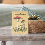 Vintage old mushrooms fungi brown christmas holiday card<br><div class="desc">Wish Merry Christmas with this card of vintage old woodland illustrations with mushrooms and fungy.</div>