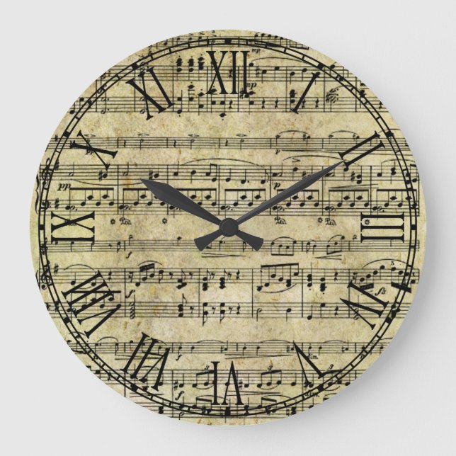 Vintage Old Music Notes Paper Texture Large Clock (Front)