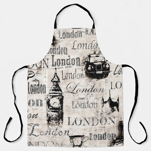 Vintage old newspaper paper London grunge collage  Apron (Front)
