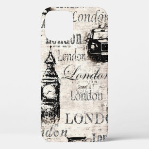 Vintage old newspaper paper London grunge collage  iPhone 12 Case