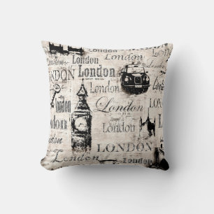 Vintage old newspaper paper London grunge collage Cushion