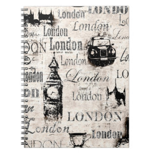 Vintage old newspaper paper London grunge collage Notebook