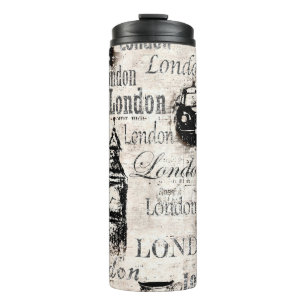 Vintage old newspaper paper London grunge collage Thermal Tumbler