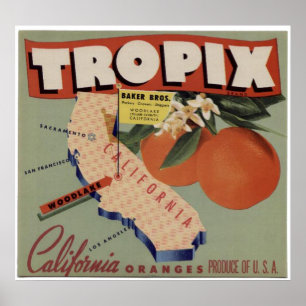 Vintage Old Oranges Fruit Crate Labels Poster