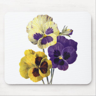 Vintage old painting purple yellow pansies flowers mouse pad