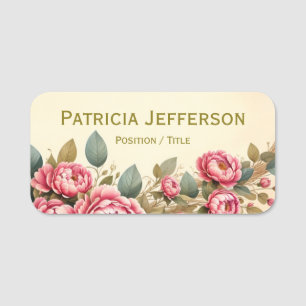 Vintage Old Paper Ephemera Peony Rose: Chic Floral Name Tag