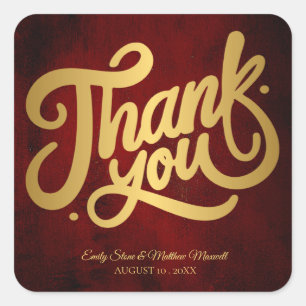 Vintage Old Paper ''Thankyou'' Gold Calligraphy Square Sticker