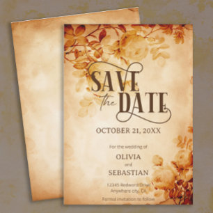 Vintage Old Parchment with Rose Wedding Save The Date