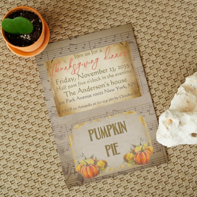 Vintage Old Pumpkin Pie Rustic Thanksgiving Dinner Invitation (Creator Uploaded)