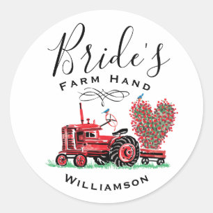 Vintage Old Red Tractor Heart Bride Farm Hand Classic Round Sticker