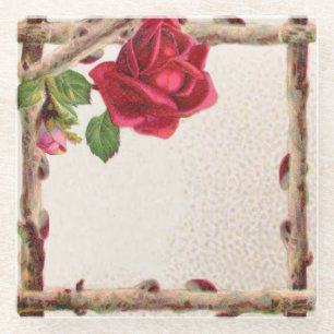 Vintage old rose rustic Victorian Antique Classic Glass Coaster