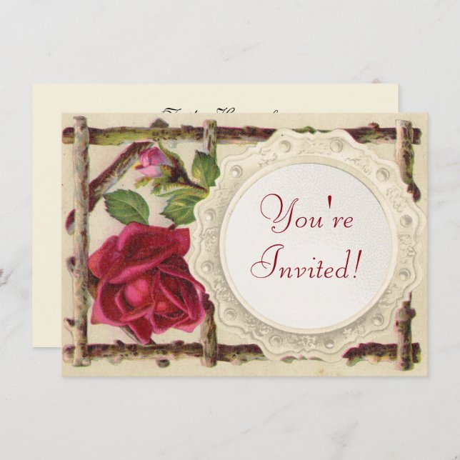 Vintage old rose rustic Victorian Antique Invitation (Front/Back)