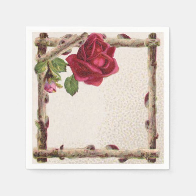 Vintage old rose rustic Victorian Antique Napkin (Front)