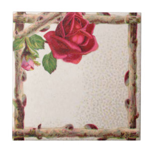 Vintage old rose rustic Victorian Antique Tile