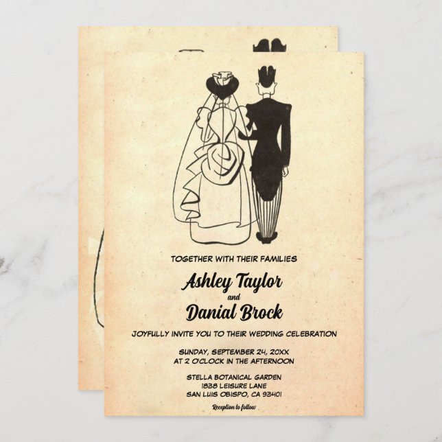 Vintage Old Rustic Ancient Couple Retro Wedding Invitation (Front/Back)