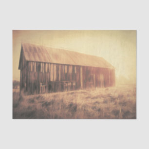 Vintage Old Rustic Brown Barn In Field Sunrise Art Tissue Paper