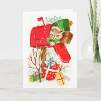Vintage Old-School Retro Cat Christmas Card