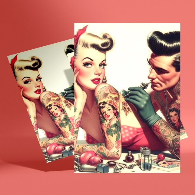 Vintage Old School Tattoo Couple Illustration Postcard (Creator Uploaded)