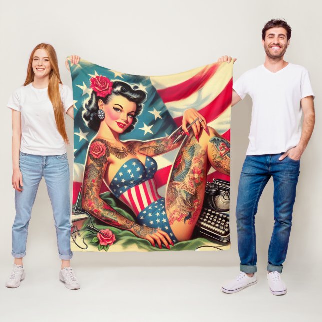 Vintage Old School Tattoo Pin Up Fleece Blanket (In Situ)