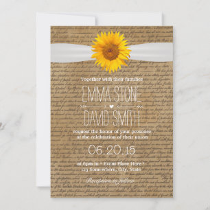 Vintage Old Scripts Sunflower Wedding Invitations