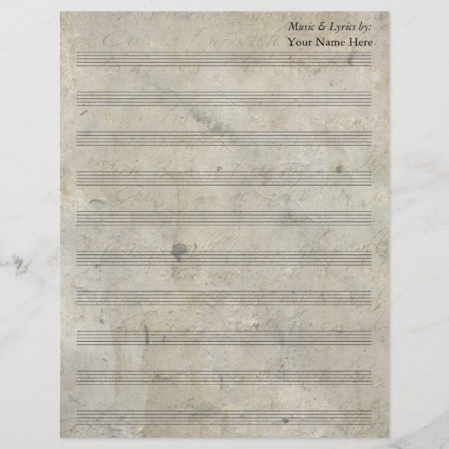 Vintage Old Stained Blank Sheet Music 10 Stave (Front)