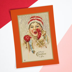 Vintage Old Time Themed Christmas Winter Child Holiday Card