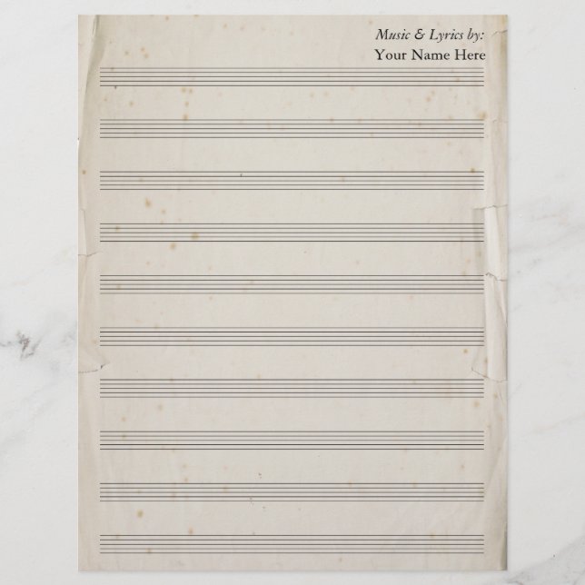 Vintage Old Torn Blank Sheet Music 10 Stave (Front)