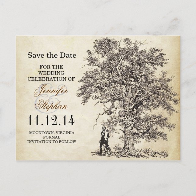 vintage old tree save the date postcards (Front)