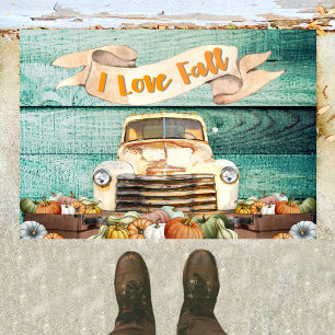 Vintage Old Truck and Pumpkins I Love Fall Doormat