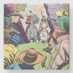 Vintage Old West Comic Book Scene Stone Coaster