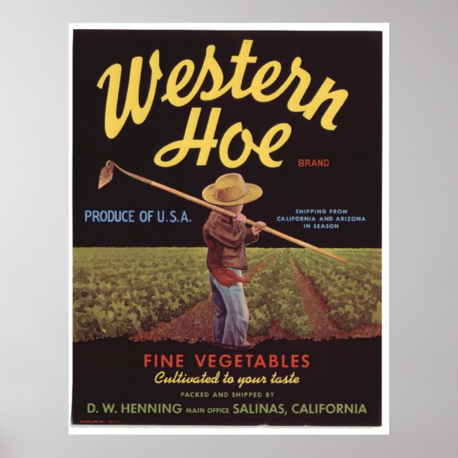 Vintage Old Western Hoe Vegetables Crate Labels Poster (Front)