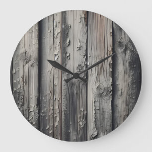 Vintage Old Wood Grey Texture Large Clock