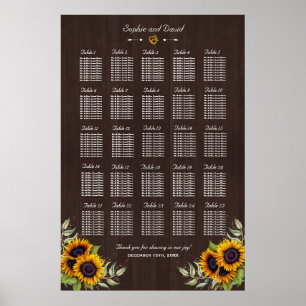 Vintage Old Wood Sunflowers Seating Chart 250