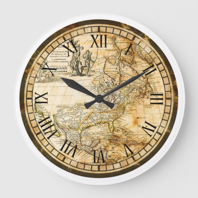 Vintage Old World Map Clock (Front)