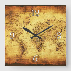 Vintage Old World Map History-buff Square Wall Clock